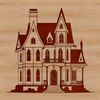 A simple illustration of a residential building with a roof, walls, and doors.