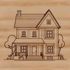 A simple vector illustration of a residential building with a roof and walls.