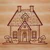 A 2D graphic representation of a traditional single-family dwelling with a rectangular shape and multiple sides.