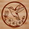 Colorful Bird in Whimsical Garden Scene A colorful hummingbird in flight, surrounded by flowers, depicted as vector art.
