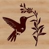 Illustration of a hummingbird in flight, surrounded by floral elements.