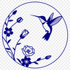 Hummingbird Silhouette with Floral Background Vector art of a hummingbird in flight surrounded by lush greenery and colorful flowers.