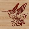 An ornate design of a hummingbird perched on a branch, rendered as a vector graphic image.