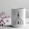 A detailed digital representation of a traditional Baptist church building.