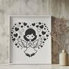 Winged Symbol of Love A stylized illustration of a winged angel with a heart symbol in its hand.