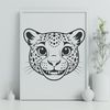 Jaguar Portrait in Vector Graphic An SVG vector graphic representation of a big cat's facial profile, highlighting its size and majestic appearance.
