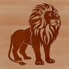 A realistic illustration of a lion standing on its hind legs, with golden fur and a majestic mane.