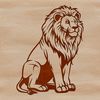 A sitting lion, depicted as a large wild animal from the big cat family.
