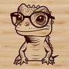 A reptile wearing glasses in a humorous illustration style.