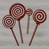 A colorful illustration of a traditional candy lollipop in various shapes and sizes.