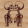 Whimsical Skeleton Valentine's Day Graphics A whimsical illustration of skeletons holding hearts in various poses, perfect for Valentine's Day designs.