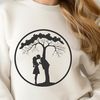 Valentine's Day Tree Symbolism A stylized illustration of a tree with intertwined branches, symbolizing the union of lovers on Valentine's Day.