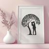 Twisted Love Tree Illustration A stylized illustration of a tree with two intertwined branches forming a heart shape, representing lovers.