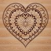 A geometric mandala design in the shape of a heart, suitable for vector art and cutting machine projects.