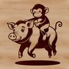 A digital illustration of a monkey's face merged with a pig's body.