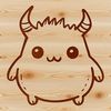 A colorful, cartoon-style monster with big eyes and a sweet expression.