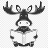 Wild North American Moose Reading in a Forest A large North American moose stands in a forest clearing, reading a book.