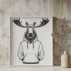 A majestic moose illustration A realistic illustration of a wild animal, specifically a large ungulate with antlers and a distinctive set of hooves.