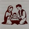 A traditional Nativity scene illustration featuring the Holy Family.