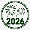 A minimalist SVG graphic featuring a stylized representation of the year 2026.