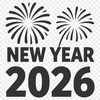 A simple vector design featuring 2026 in bold font with decorative quotes and patterns.