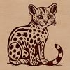 Wildlife SVG Illustration - Medium Wild Cat Species A close-up of a sitting ocelot, a medium-sized wild big cat species with distinctive markings.