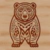 Stylized Bear Clip Art Design A stylized bear sitting on its hind legs, intricately designed with ornate details.