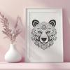 Wildlife Illustration - Bear Head Design An intricately designed illustration of a bear's head featuring ornate details.