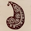 A stylized, ornate paisley shape with intricate details, suitable for vector graphics.
