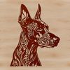 Vector Head Illustration Dog Breed A high-resolution illustration of a Doberman Pinscher's head, showcasing its distinctive features and characteristics.