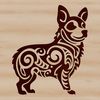 A vector illustration of a standing Welsh Corgi dog with ornate details.