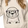 Close-up illustration of a smiling otter wearing glasses in a whimsical vector design.