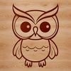 A cartoon owl with cute facial expression, suitable for use in graphic design projects.