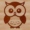 A simple line drawing of a cute owl with soft features and delicate details.