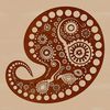 A stylized ornate shape with teardrop-like patterns, commonly used as a decorative embellishment.