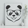 Stylized Panda Silhouette A cute cartoon panda character wearing stylish glasses, depicted in high-quality vector format.