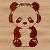Cute Panda in Headphones Illustration A black and white illustration of a wild panda wearing headphones.