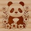 Panda in Blooming Landscape A simple vector illustration of a panda in its natural habitat, surrounded by lush greenery and flowers.