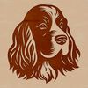 A close-up illustration of a Cocker Spaniel's head with a friendly expression.