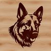 Beautiful Canine Close-up Design Close-up illustration of a German Shepherd's head with detailed facial features.