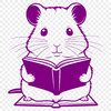 Cute Hamster Reading a Book Illustration A cartoon-style illustration of a hamster sitting on its haunches, reading a book with a thoughtful expression.
