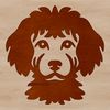 A simple line drawing illustration of a poodle's head, suitable for clip art or vector design.