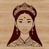 A young female character in a regal setting, illustrated in a digital vector format.