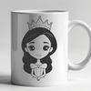 Royal Girl Outline Vector Graphic An outline vector graphic of a girl dressed as royalty with ornate details.