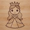 A royalty-inspired illustration of a young female character in a medieval-style dress.