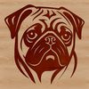 A cartoon-style illustration of a pug's head, suitable for vector art and digital designs.