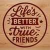 SVG illustration of inspirational friendship quote with simple design elements.