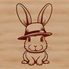 Cute Bunny Wearing a Fancy Hat An illustration of a sitting rabbit wearing a hat.