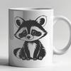 A vector graphic illustration of a raccoon in a natural setting.