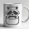 Masked Bandit Close-Up A close-up illustration of a raccoon's masked face peeking from a pocket.